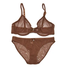 Кофейный бесшовный сетчатый сексуальный бюстгальтер, трусики, распродажа, раздельное женское кружевное нижнее белье без косточек размера плюс B C D E F 75 80 85 90 95 100 Sutia