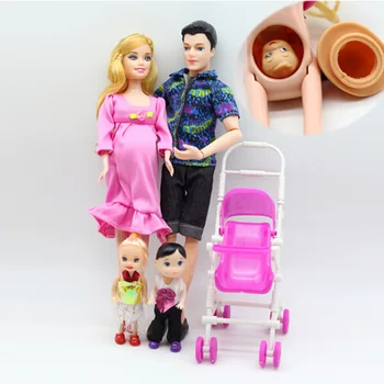 

Hot Sale Toys Family Carriage Real Pregnant Doll Gifts 5 People Dolls Suits