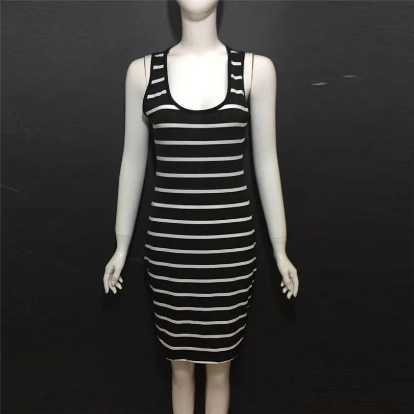 2018 Summer Dress Women Sleeveless Bandage Dress Mini Robe Femme Stripe Party Dress Beach Casual Vestidos Wholesale noFB6 (2)