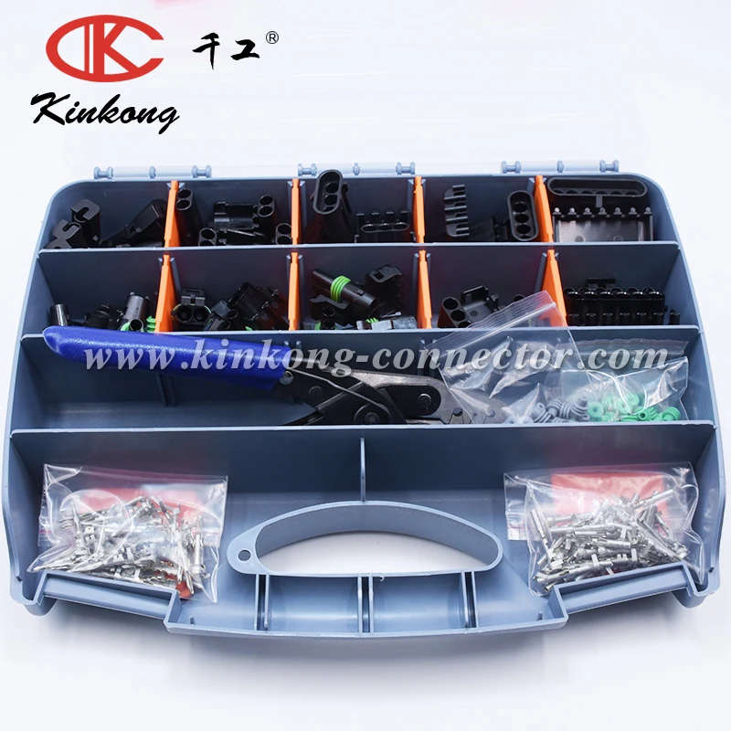 

Weather Pack Series Connector Kit 1/2/3/4/6P Male Female Delphi Connector+Contacts+Wire Seal+Cavity Plug+Crimping Tool 12015792
