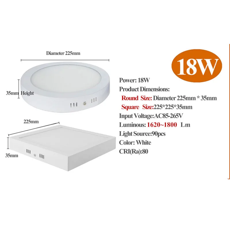 Светодиодный Панель свет 6Вт 12Вт 18Вт, поверхностного монтажа светодиодный Потолочные светильники AC85-265V круглый квадратный светодиодный потолочный светильник 30 60 90 шт. 2835SMD
