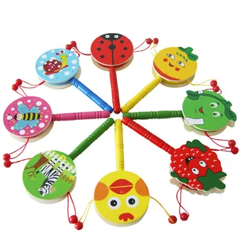 

8pcs/lot Drum Toy Fashion Baby Boys Girls Toy Wooden Rattle Pellet Drum Cartoon Musical Instrument Toy for Child Kids Gift