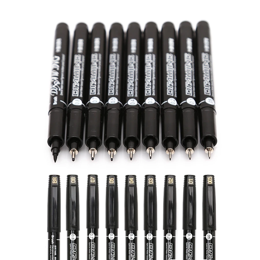 9 Pcs/Set Creative Black Pigment Liner Neelde Water-proof Drawing Pen Pigma Micron Sunproof Marker Pen For Sketching Hook Art