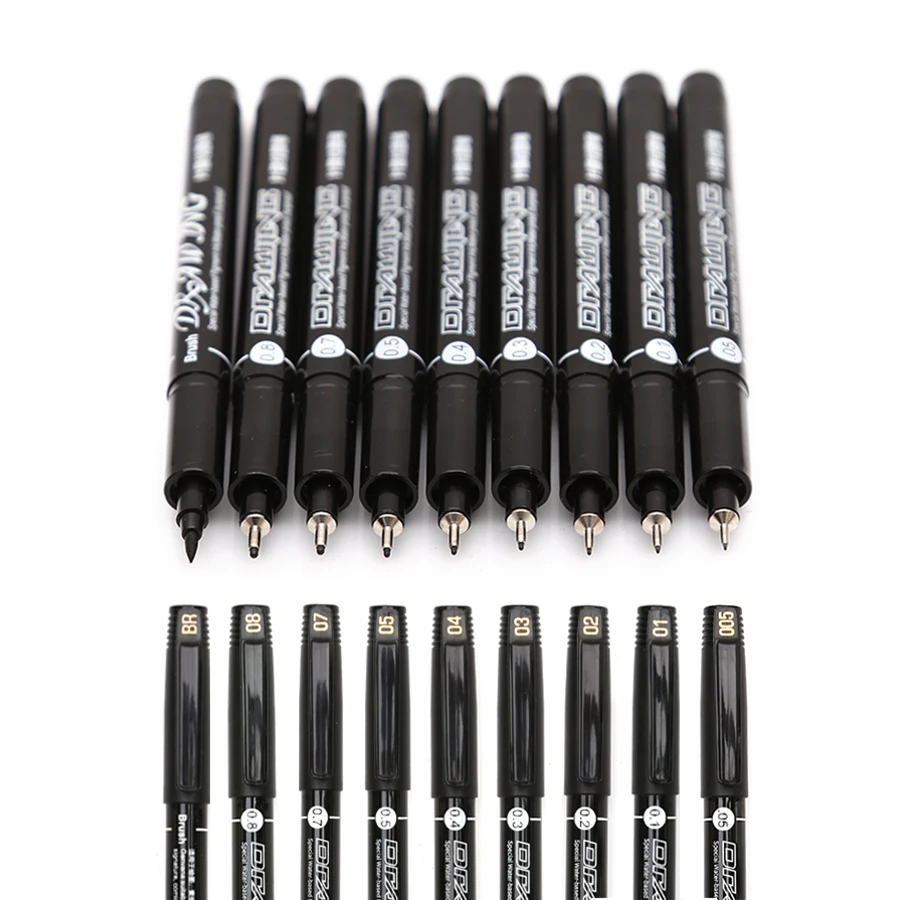 

9Pcs/Set Black Pigment Liner Neelde Water-proof Drawing Pen Pigma Micron Sunproof Marker Pen For Sketching Hook Art Pen