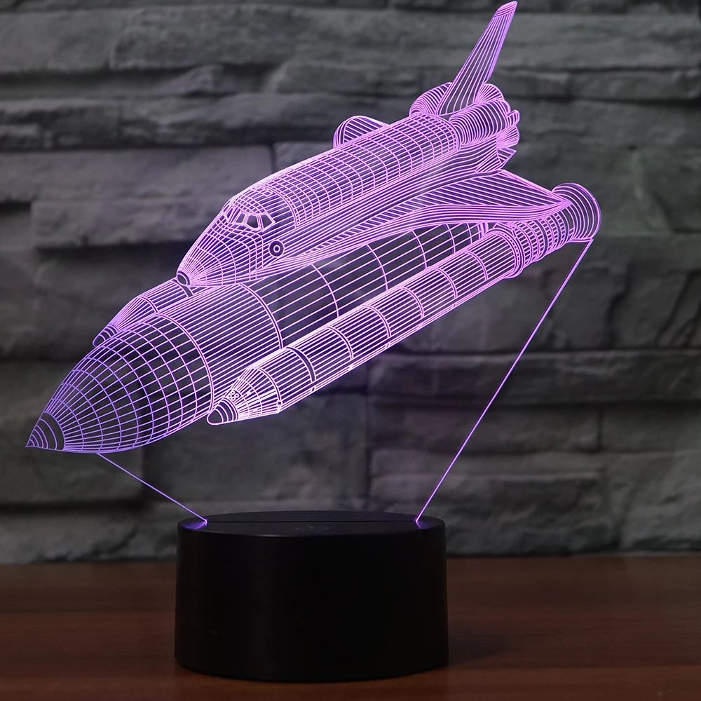 Многоцветная светодиодная лампа 3D иллюзия космическая самолета с USB сенсорной