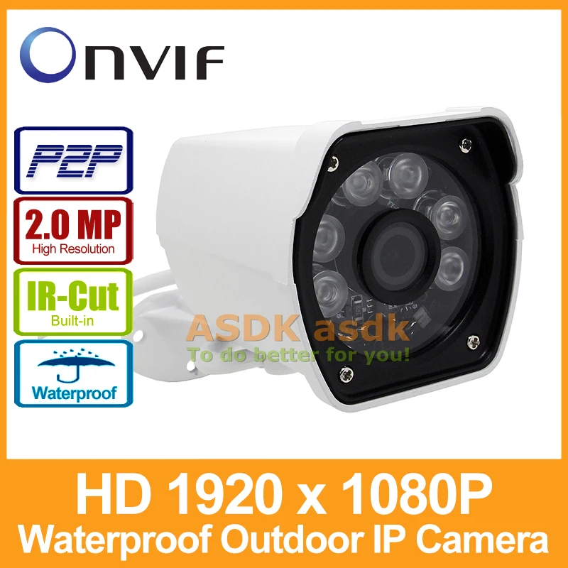  Waterproof 1920 x 1080P 2.0MP Outdoor 6 Array LED IP Camera Bullet Security Camera ONVIF Night Vision P2P CCTV Cam with IR-Cut 
