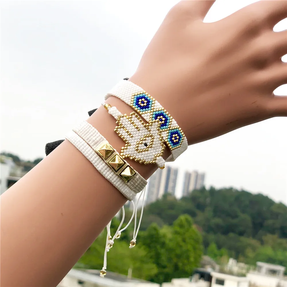 

Original designer bracelet MIYUKI hand fatima evil eye bangle bracelet rivet bangles for women cuff bracelets luxury