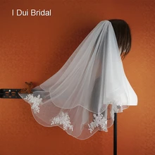 Двухслойная венчальная Фата свадебная свдебные аксессуары для волос шапочка для душа стиль настоящая фотография 014