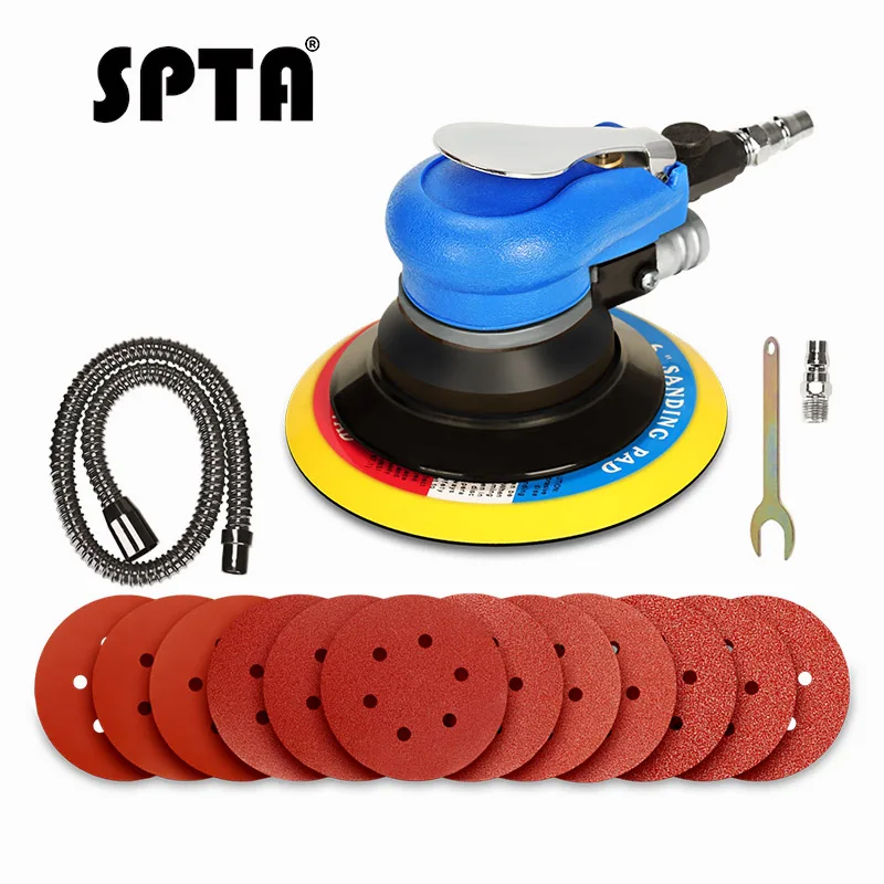 

SPTA 150mm 6 Inch Air Sander Orbit Sander Orbital Random Car Polisher Polishing Machine Grinder Tools 12pcs Sanding Disc Paper