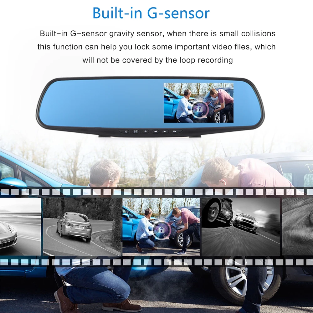 4.3''Dual Lens Car Camera Auto DVR Rearview Mirror Dash Cam Cars DVRs Recorder Video Registrator FH