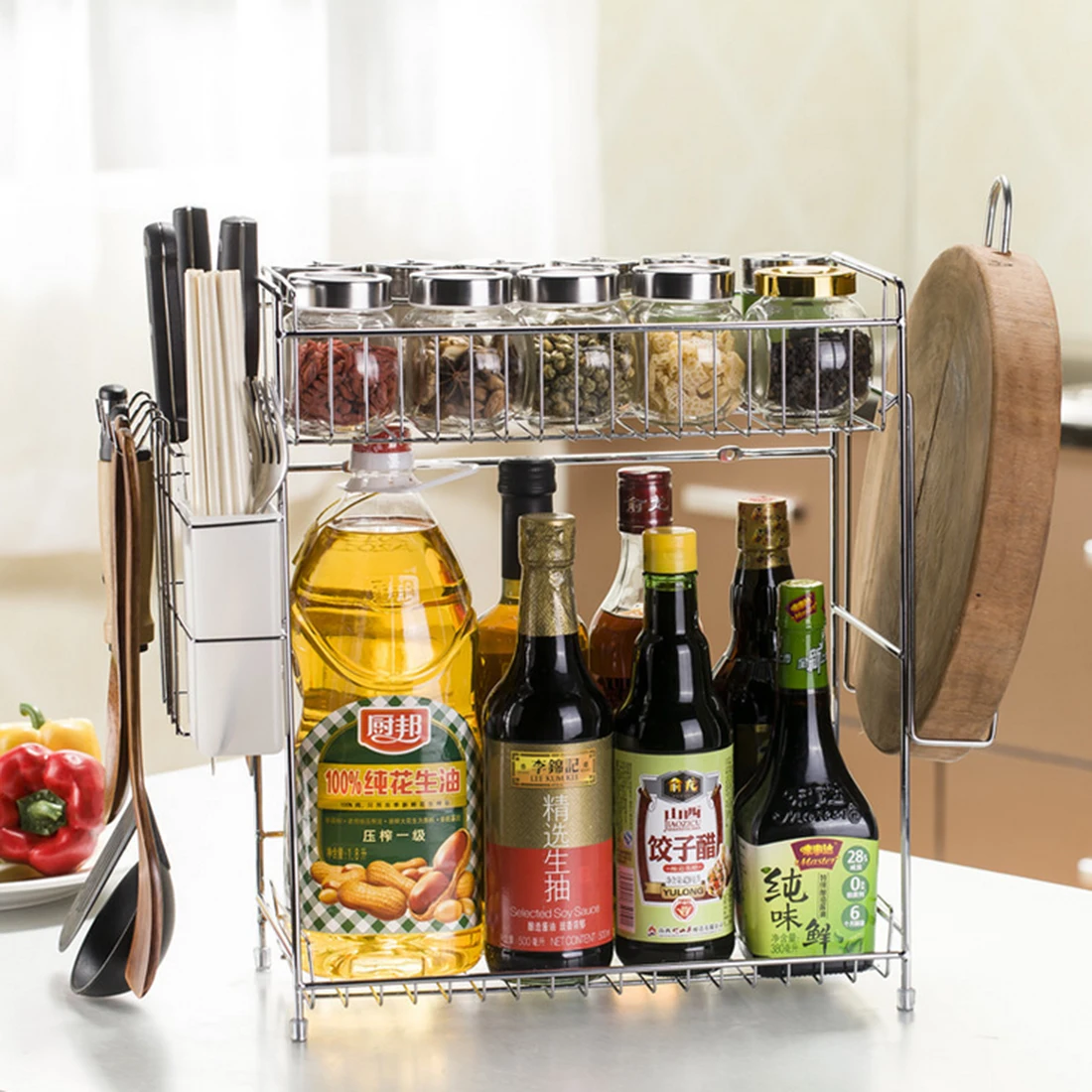 Подростковая настенная и настольная стойка для хранения кухонная двухслойная