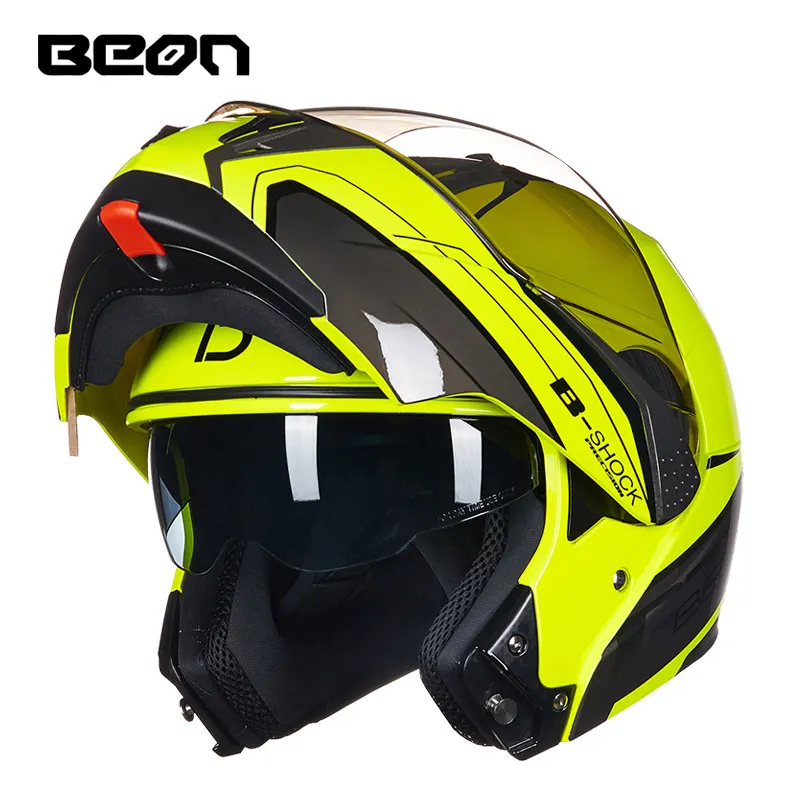 BEON Официальный магазин модульный мотоциклетный шлем откидной шлем Moto Casque Casco Motocicleta Capacete двойные козырьки шлемы - Цвет: black yellow