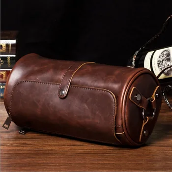 

Men's high-quality Crazy Horse Leather Travel Vintage Cylindrical Cross Body Messenger Shoulder bag