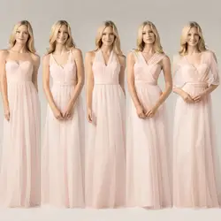 Элегантный светло-розовый длинные Платья Невесты 2016 новый милая тюль женщины свадебный гость платье для формальных paty vestido де феста