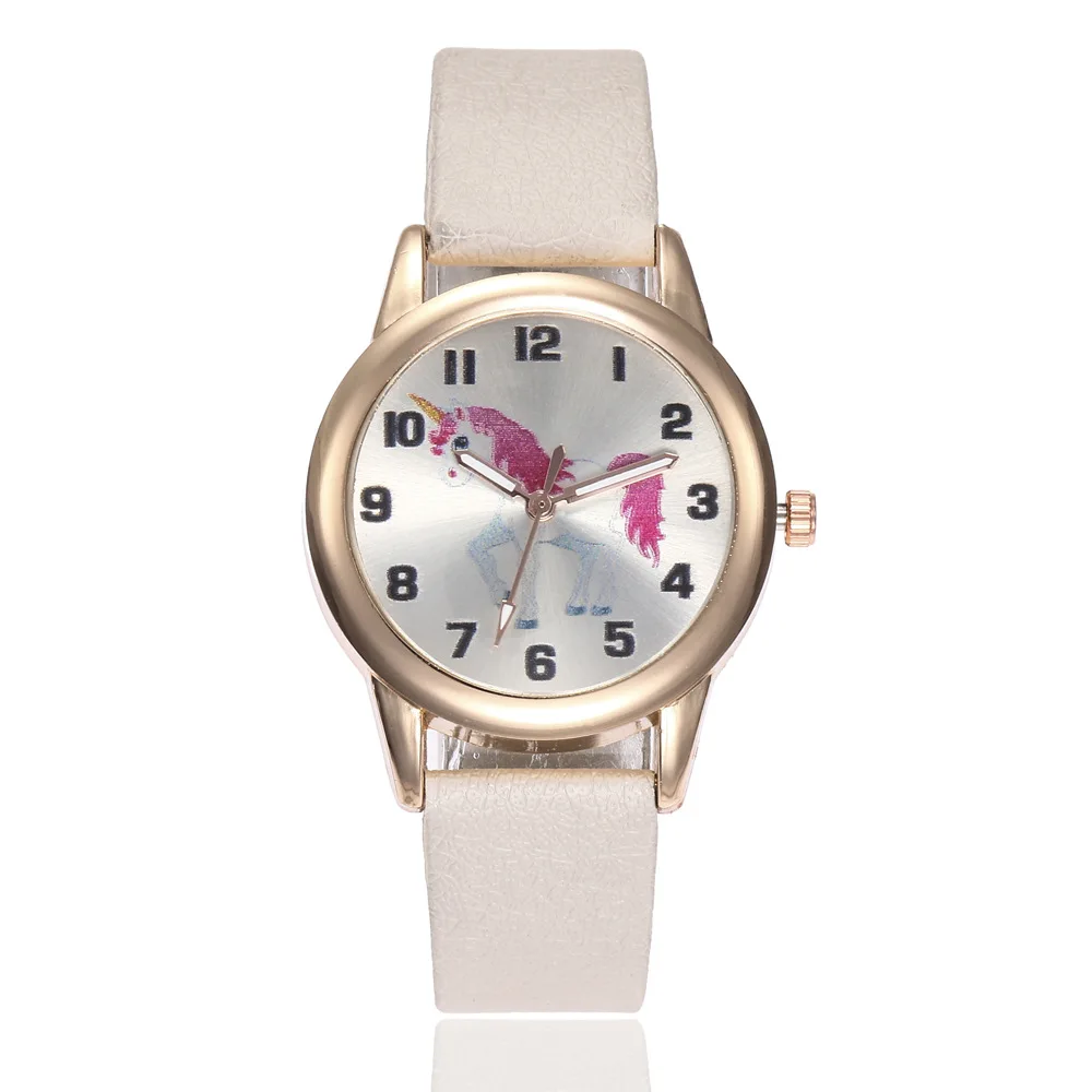 Kids Watches Cute Cartoon Unicorn Dial Leather Strap Wristwatch Girl Boy Ladies Digital Watch Children Quartz Watch Gifts Colck