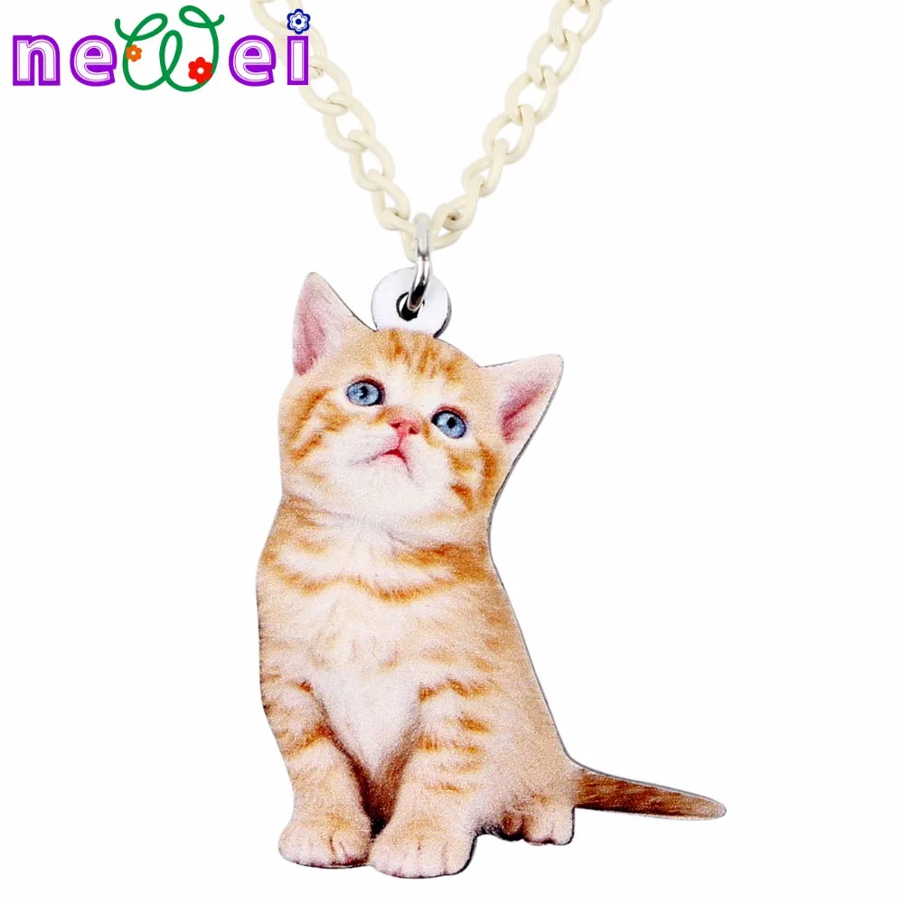 NEWEI Acrylic Sweet Sitting Kitten Cat Necklace Pendant Chain Choker