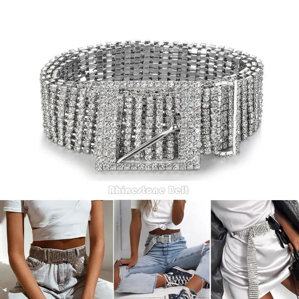 

Hirigin Women Casual Shiny Belt Waist Chain Crystal Diamond Waistband Full Rhinestone Luxury Holiday