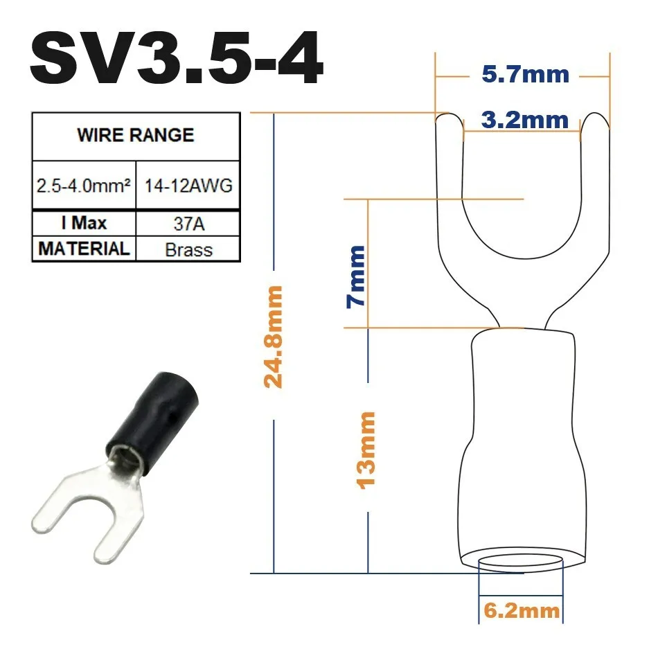 50 шт. Вилка Лопата для обжима изоляции SV1.25-3 SV1.25-4 SV2-3 SV2-4 SV3.5-4 SV3.5-5 SV3.5-6 SV5.5-4 SV5.5-5 разъем провода - Цвет: SV3.5-4