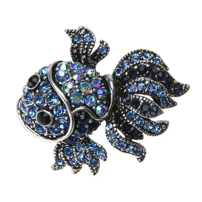 

Fashion Vintage Cute Blue Crystal Fish Brooches Pin Women Men's Animal Shinny Goldfish Brooch for Women Valentine's Day Gift HOT