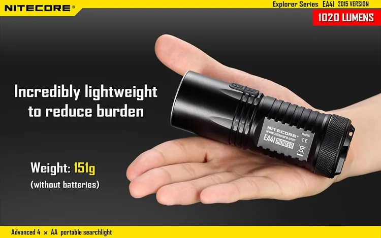 NITECORE EA41 1020LMs XM-L2 U2 светодиодный фонарик для кемпинга, походов на открытом воздухе, пещеры, спасательный портативный мини тактический фонарь