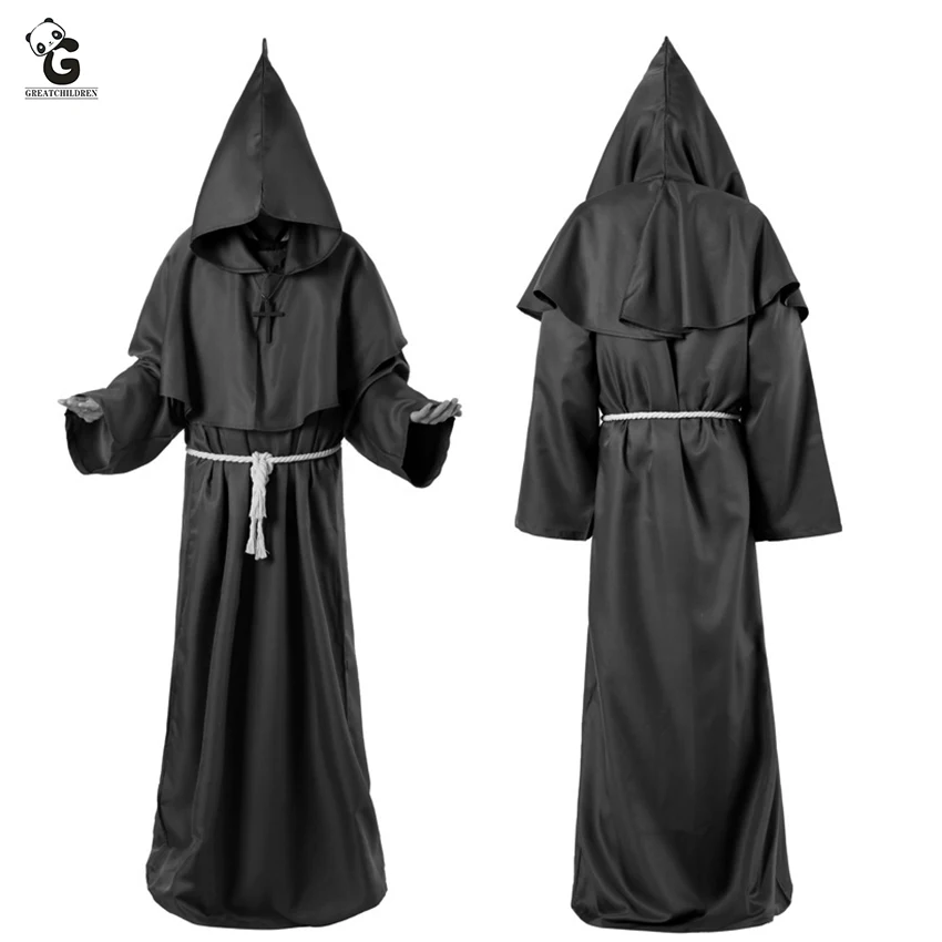 

Medieval Monk Costume Men Vintage Renaissance Monk Cosplay Cloak Robe Friar Priest Costume Halloween Costumes for women Dress