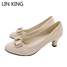 LIN KING Sexy Butterfly-knot Pointed Toe Women Pumps Fahion Solid Women High Heel Shoes Slip On Bowtie Tick Heel Shoes For Girls lin king plus size square heel women pumps genuine leather slip on pointed toe high heel shoes lady sexy outdoor plarform shoes
