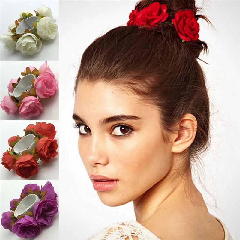 2017 Newest 1Pc Flower Bun Garland Floral Head Knot Hair Scrunchie Band