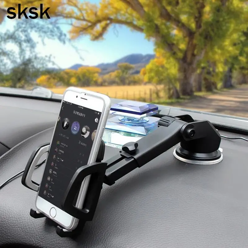 

SKSK Car Mobile Phone Holder Stand Dashboard Windshield Universal 360 Adjustable Phone Car Mount for iPhone 8 8Plus X Huawei