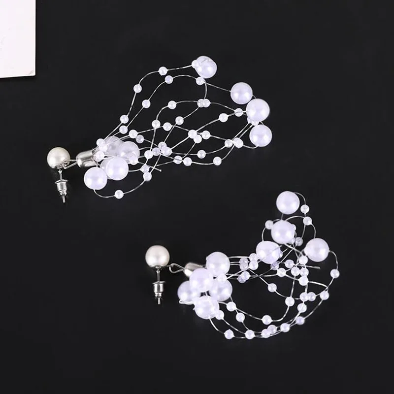 Grace Jun New Fashion Gypsophila Clip on Earrings No Pierced for Women Party Prom Cute Simulated Pearl Pierced Earrings - Окраска металла: pierced