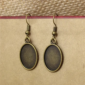 

30pc 13*18mm Antique Bronze Alloy Oval Dangle Earrings Hooks Cabochon Base Setting DIY Jewelry Findings Making Fittings T573