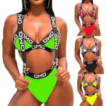

2019 New arrival sexy summer letter High waist Women Push Up Padded Bra Bikini Swimwear Bathing One Piece Monokini