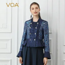 VOA двубортное пальто Женская шелковая куртка с принтом павлина женский костюм одежда осень длинный рукав Veste Ретро Китайский W339