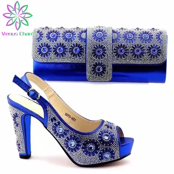 

Royal blue African shoes and bag set low heel Italian shoes with matching bag best selling ladies matching slippers and bag