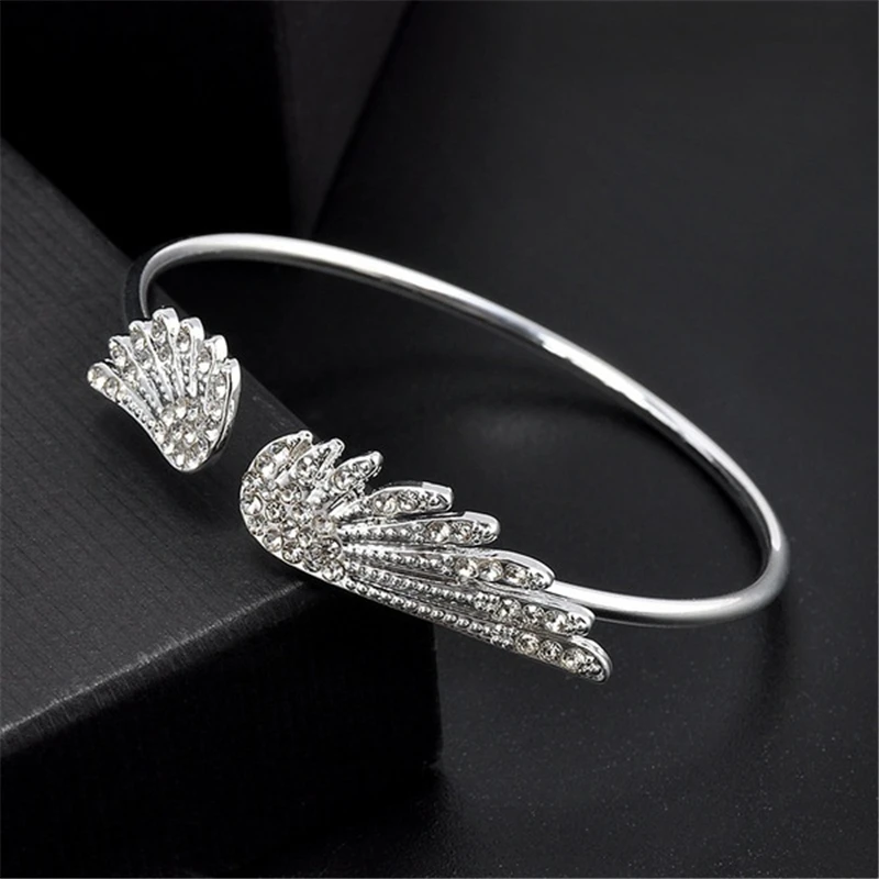 Модный серебряный цвет Крылья Ангела Открытые Браслеты для женщин Серебряный