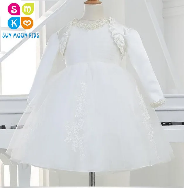 

Glizt Scoop White Lace Beading Tulle Flower Girl Dresses For Weddings Girls First Communion Dress Gowns With Full Sleeve Cape