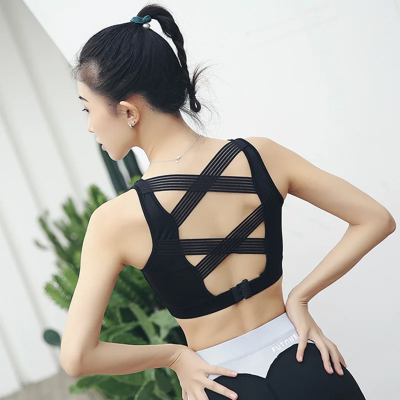 

Yoga Underwear Women's Cross Belt Shock-proof Running Fitness Beauty Back Sports Wear For Women Gym Sport Bh Bra Top 2019 Spor