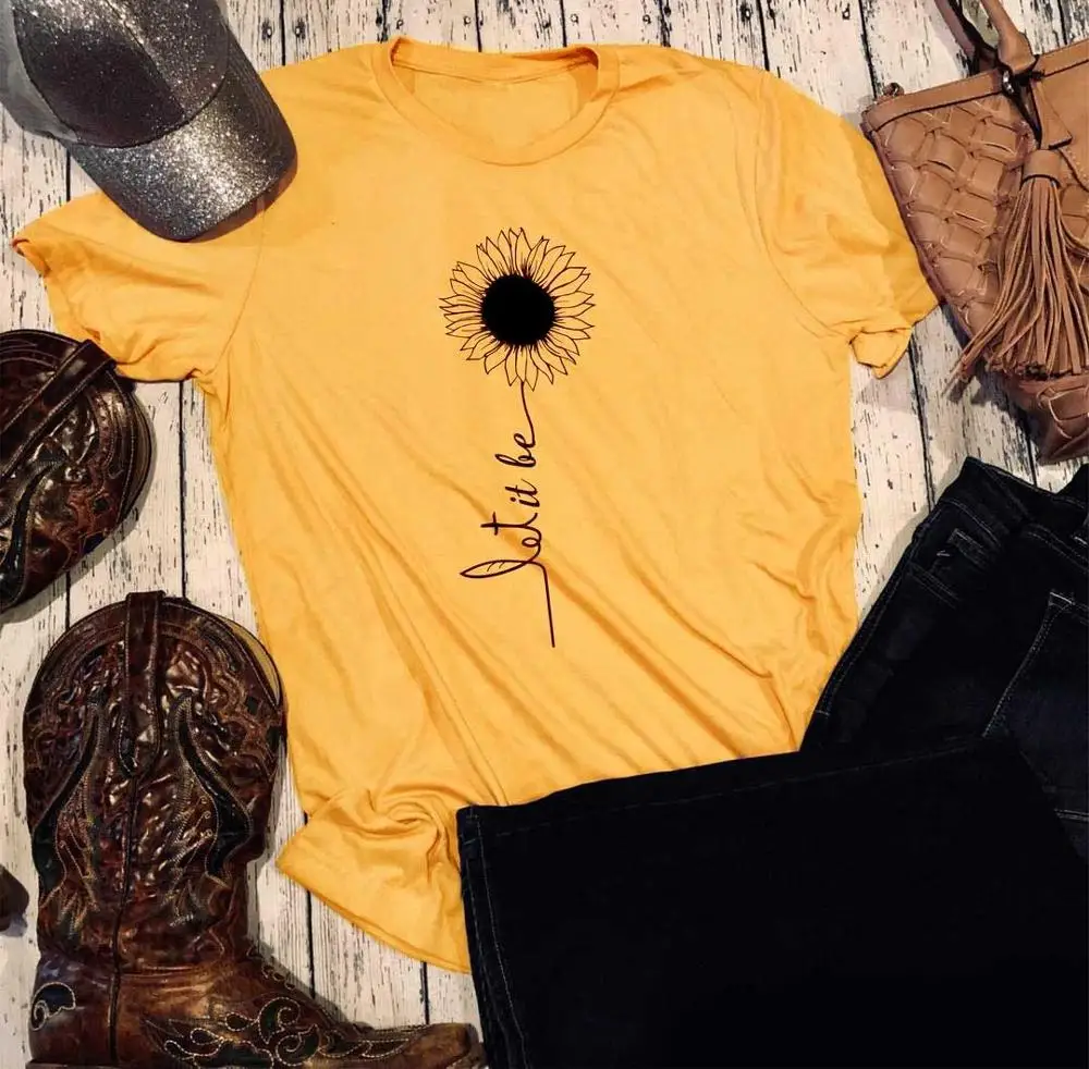 Yellow-black txt Jesus let it be духовный христианский Подсолнух цветы Графический для женщин футболка религия гранж tumblr camisetas Топ Эстетическая футболка - Цвет: Yellow-black txt