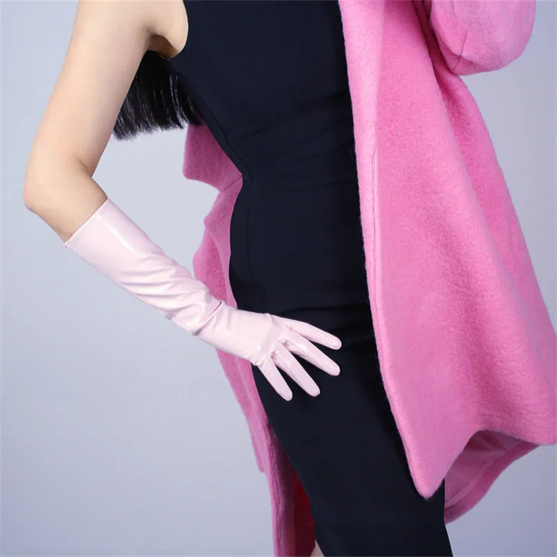 New 2019 Patent Leather Woman's Gloves Faux Genuine Leather PU Synthetic Leather Light Pink Female Mittens 50cm-13cm P43 New 2019 Patent Leather Woman's Gloves Faux Genuine Leather PU Synthetic Leather Light Pink Female Mittens 50cm-13cm P43