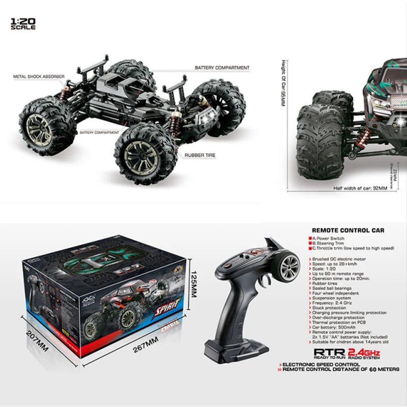 1/20 RC автомобиль 4WD подъемник высокоскоростной привод Bigfoot автомобиль 2,4 ГГц электрический пульт дистанционного управления модель