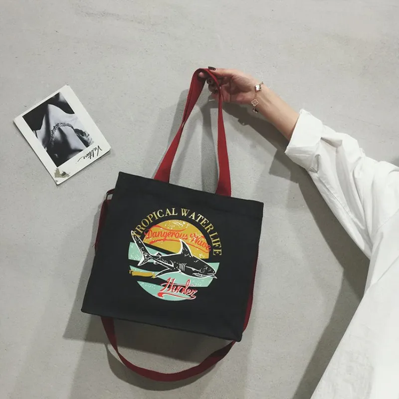 

personalized landscape print Tote Shoulder Bags new Female Casual Large Beach bag Female Simple Letter Canvas messenger Bag