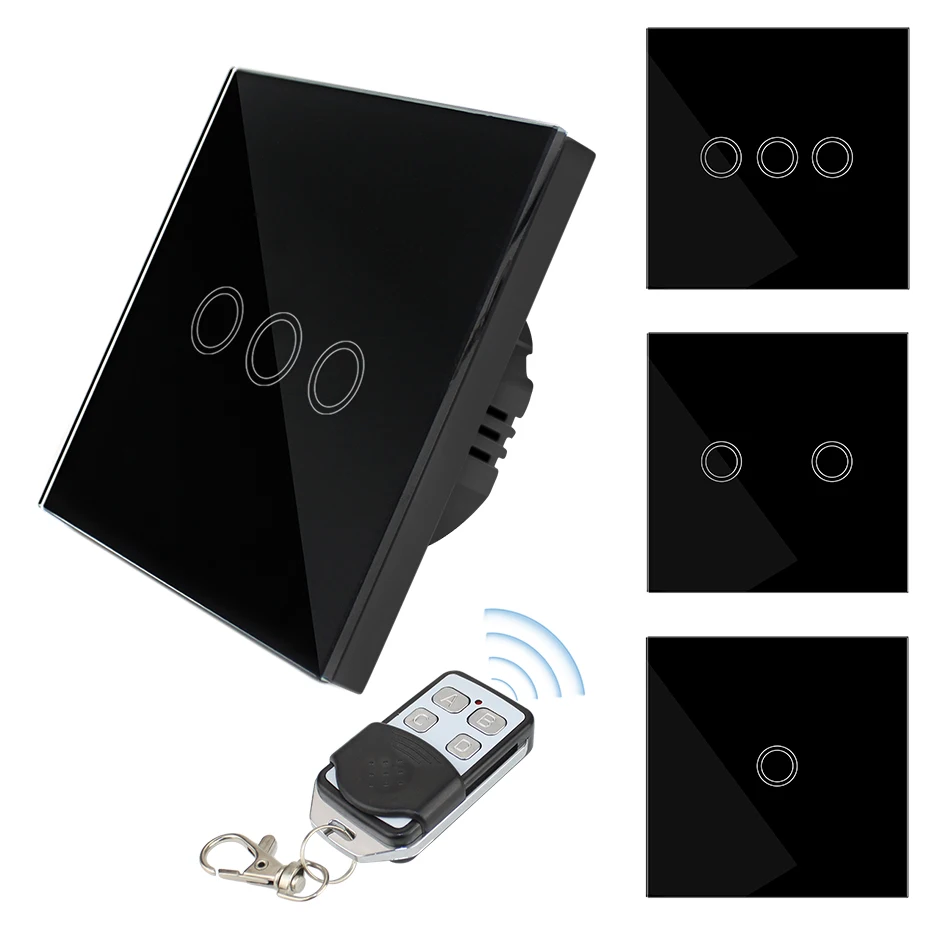 

EU/UK Standard Touch Switch 1/2/3 Gang Wireless Remote Control Light Switches, Smart Home RF433 Remote Control Wall Touch Switch
