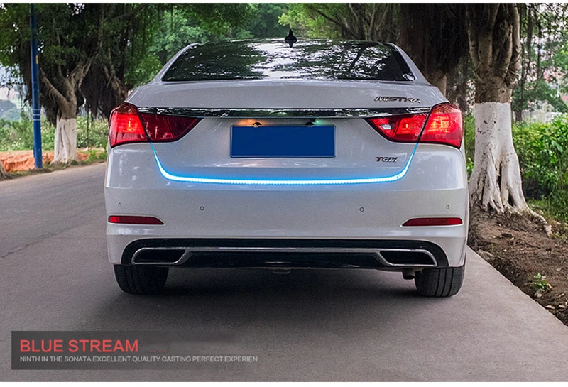 Ice Blue Red Yellow White LED Strip Lighting Rear Trunk Tail Light Dynamic Streamer Brake Turn Signal Reverse Leds Warning Light (4)