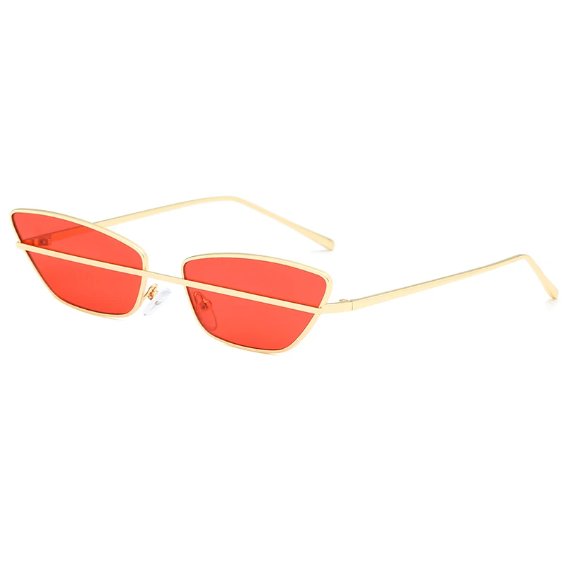 Новинка, винтажные женские солнцезащитные очки "кошачий глаз", маленькие, треугольные, брендовые, солнцезащитные очки, прозрачные линзы, женские очки, металлическая оправа, UV400 - Цвет линз: red