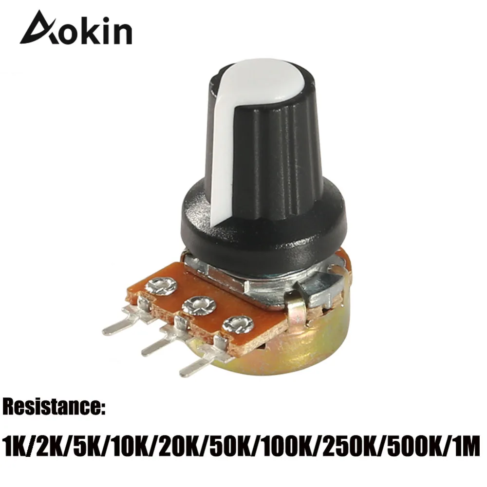 

Potentiometer knob 10K 1K 100K 5K 50K OHM WH148 3Pin 15mm Shaft with Nut 3 Terminal Linear Taper Rotary B10K for Arduino diy kit