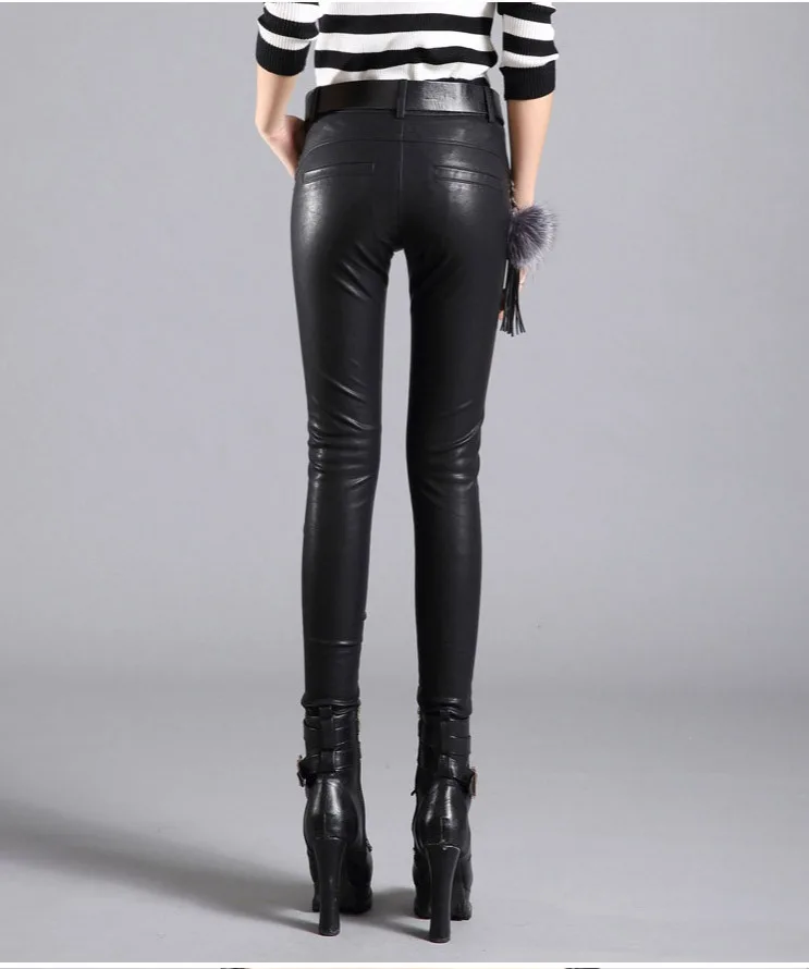 XS-XXXL модные брендовые эластичные брюки из искусственной кожи женские брюки из искусственной кожи с высокой талией узкие брюки-карандаш wj2175