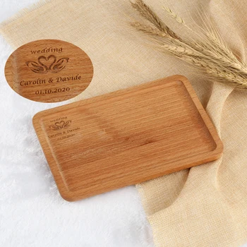 

Personalized Letter wedding favors gifts for guest Custom Engraved Wooden Tray Dinner Plate Food Dessert fruit Tea Plate