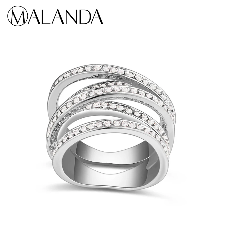 

MALANDA Brand 2018 Design Crystal From Swarovski Rings For Women Silver Color Fashion Luxury Vintage Wedding Rings Jewelry Gift