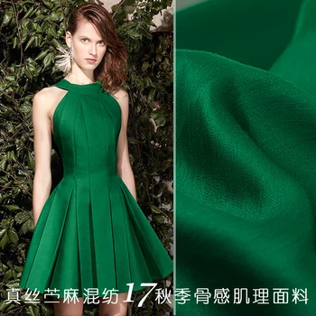 

2017, super beauty, autumn, new silk hemp texture, clothing fabric, fashion jade, green mulberry silk, ramie blended fabric