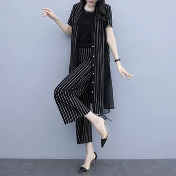 

Striped 2 Piece Set Wome Loose Cardigan Ensemble Femme Deux Pieces Conjunto Feminino Year-old Female Costume Ukraine