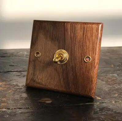 Skup 86 typ z litego drewna gniazdo przełącznika Panel retro miedź dźwignia ścienna drewniana ręcznie robiona biżuteria włącznik światła 10A 110 V 250 V